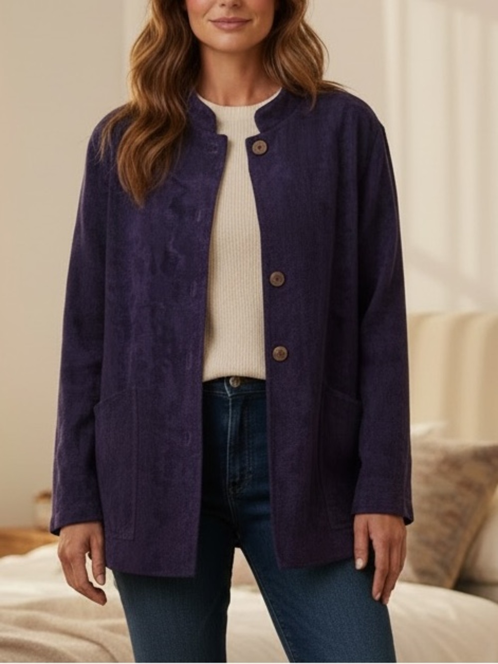Chico’s Purple Textured Button Front Jacket Size 1 Reg 8/10